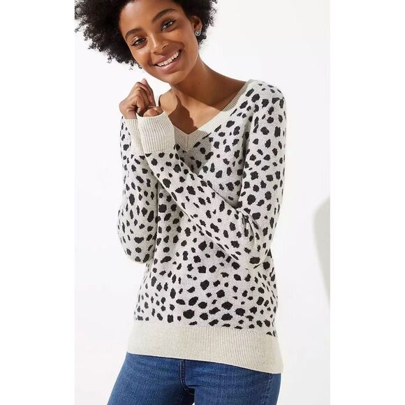 LOFT Leopard Print V-Neck Sweater, Medium - Picture 1 of 9